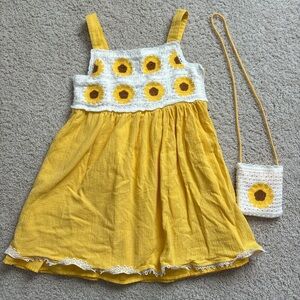 Girls Crochet sunflower Dress and purse
